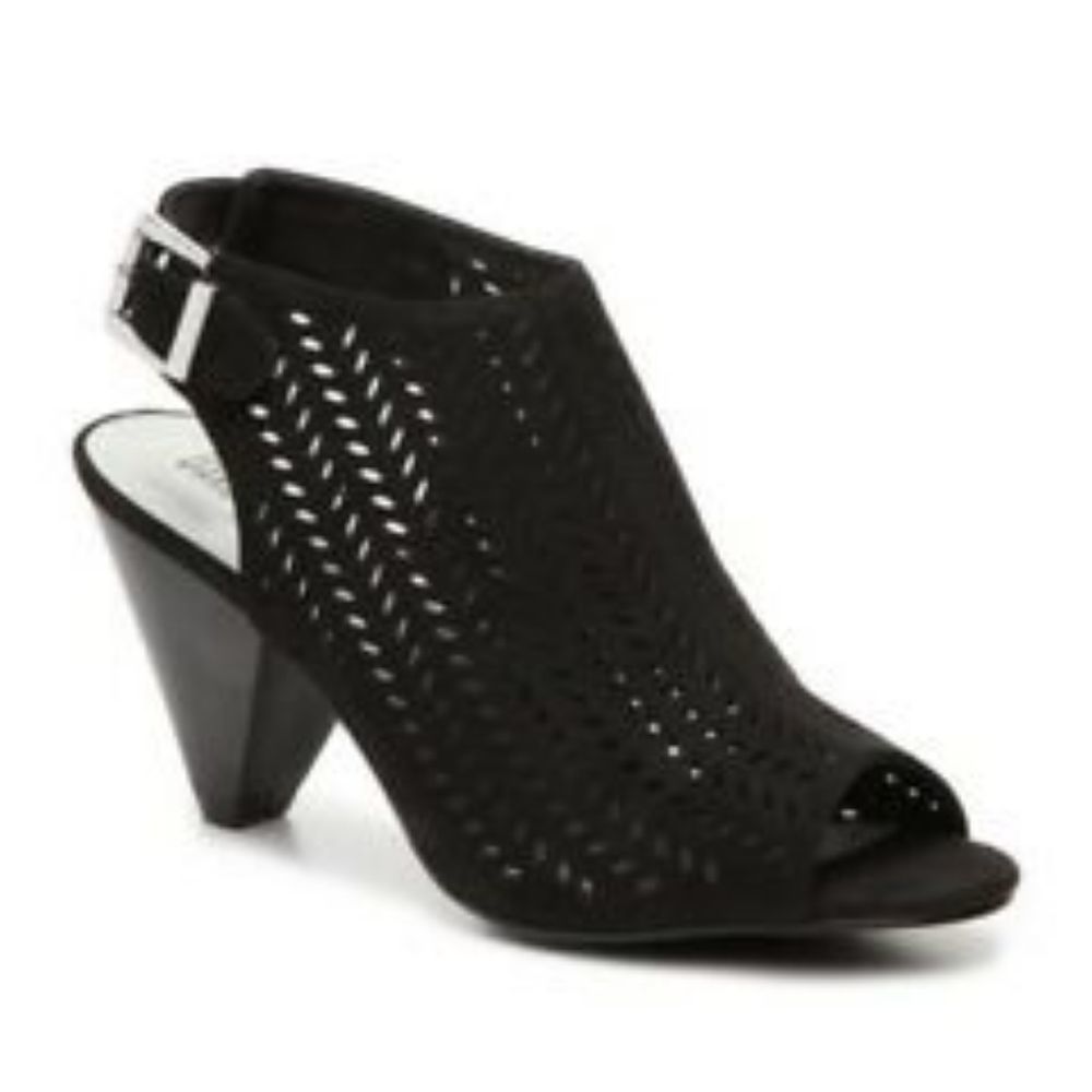 Black Embroidered Open Toe Slingbacks
